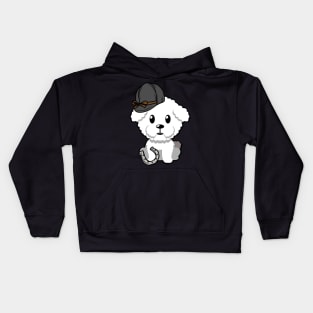 Funny furry dog is ready to ride a horse Kids Hoodie